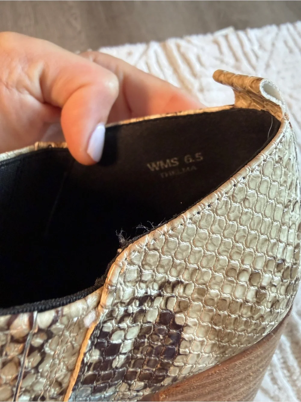 Report Beige Snake-Print Block Heel Ankle Boots